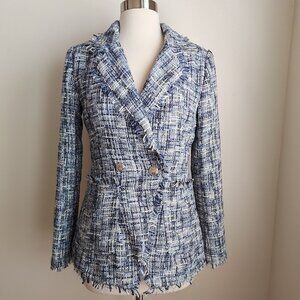 Ellen Tracy -XS - Double Breasted Boucle Fringe Trim Blazer